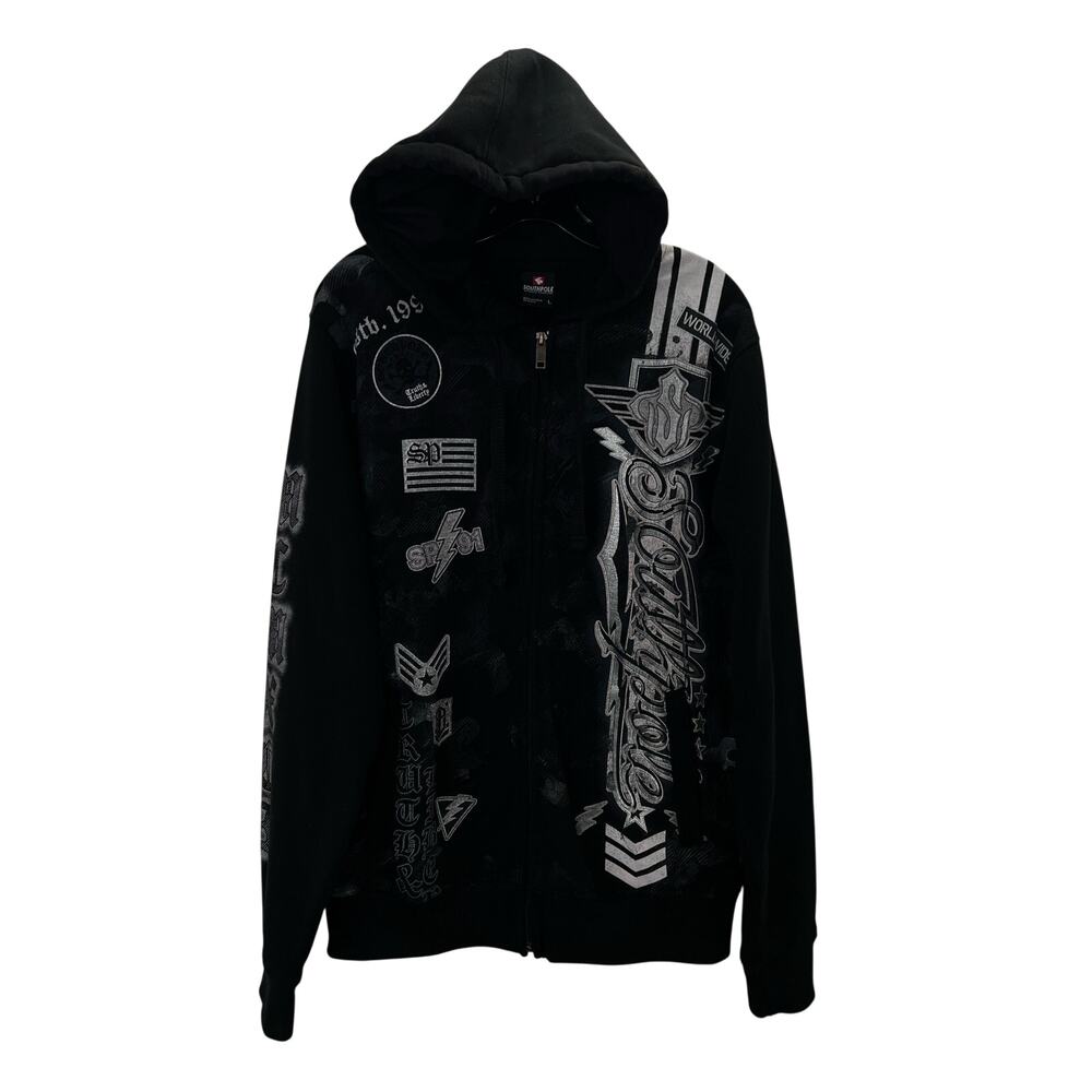 Vintage Y2K 90s Southpole Hoodie L Black Skater Zip Graphic Grunge Sweatshirt